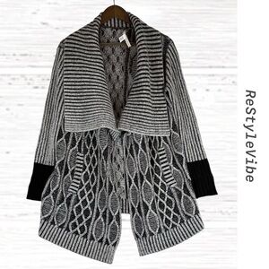MAX STUDIO Womens Size S Sweater Cardigan Cable Knit Open Front Alpaca Lambswool